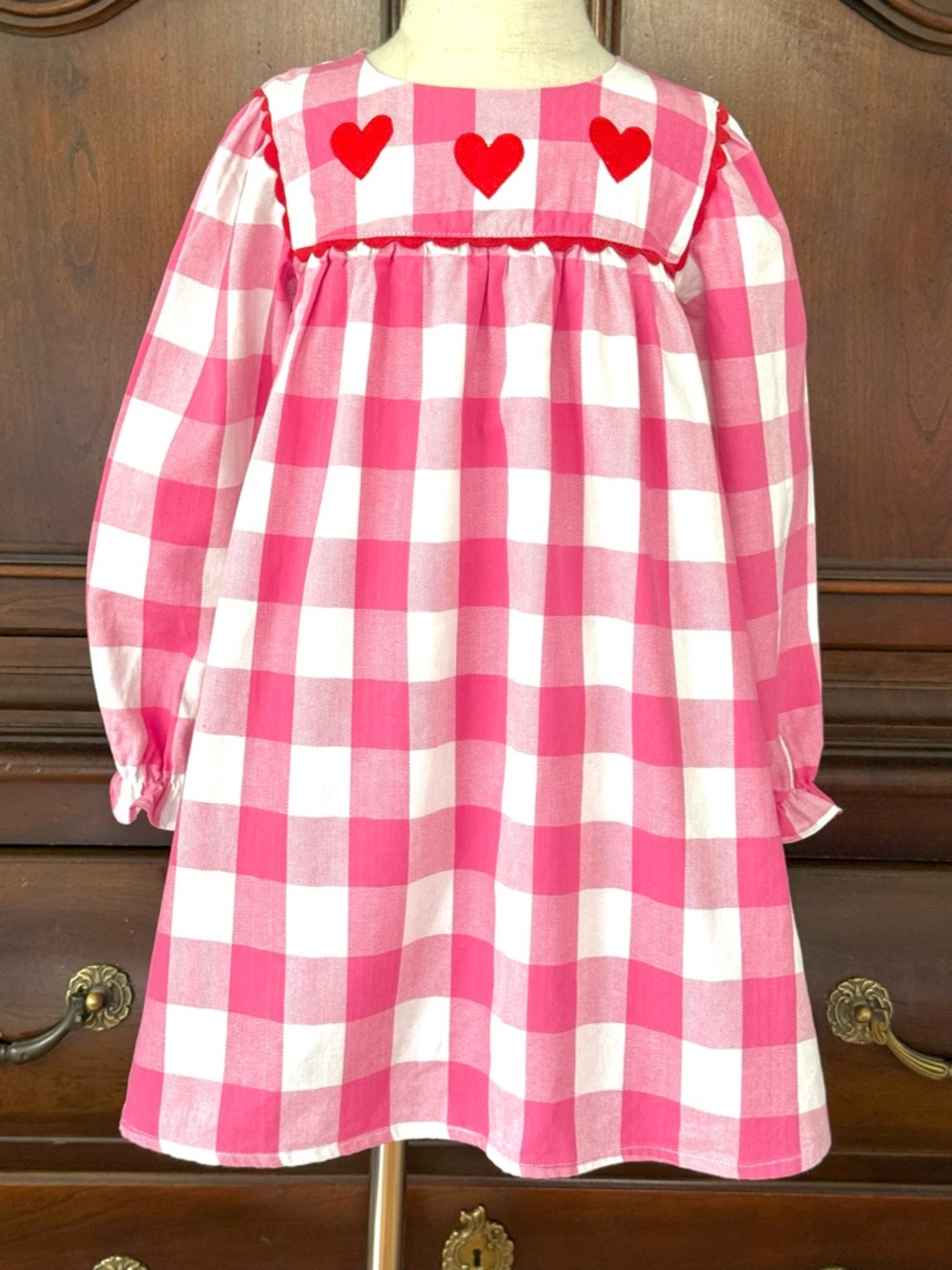 Posh Pickle Pink Gingham Heart Embroidered Dress Girls 4T